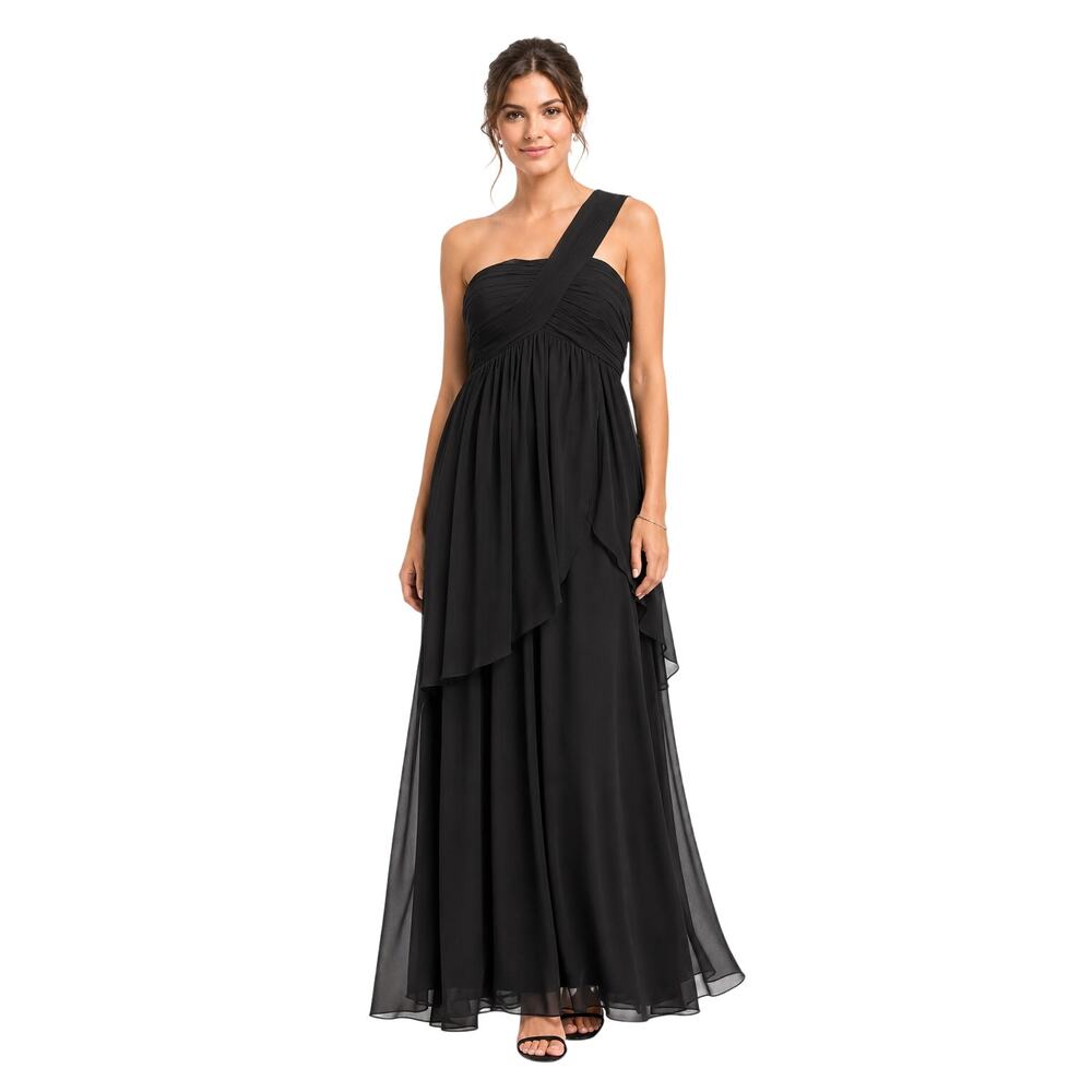 Saks Fifth Avenue 5/48 One Shoulder Chiffon Empire Waist Maxi Dress Black Size 4